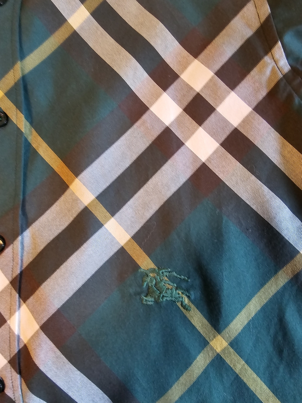 Burberry Green and Yellow Plaid Short Sleeve Button-Down Shirt - Picture 5 of 6